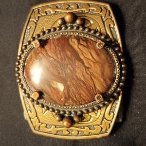 Vintage ladies bronze tone belt buckle with picture Jasper center